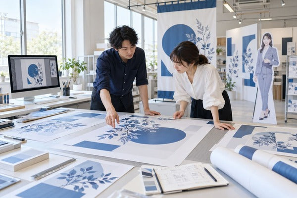 展示会用のポスターや印刷見本を確認する担当者｜STYLE PRINT